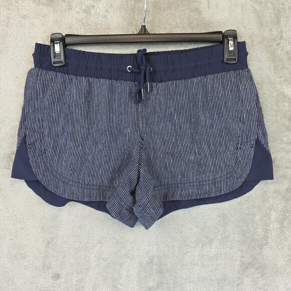 Athleta Shorts Womens 6 Blue White Striped Linen Drawstring Pockets Pull On - Picture 1 of 10